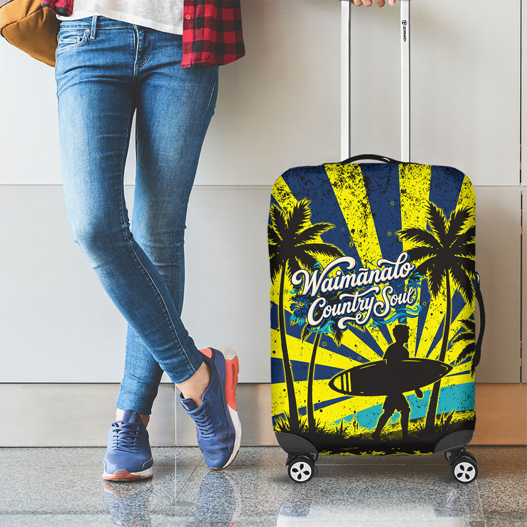Waimanalo Oahu Hawaii Surfing Luggage Cover Tropical Beach Retro Sunburst Surfboard