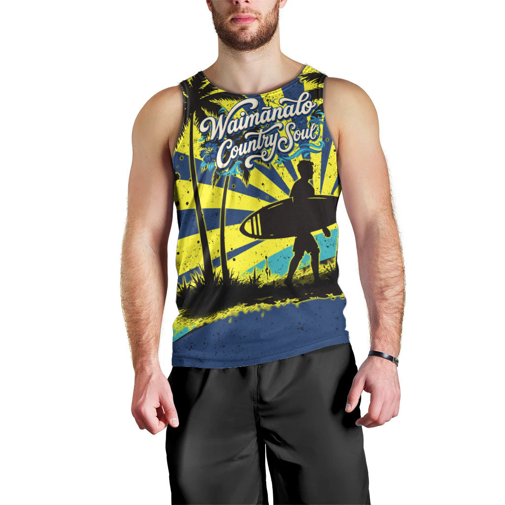 Waimanalo Oahu Hawaii Surfing Men Tank Top Tropical Beach Retro Sunburst Surfboard