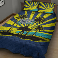 Waimanalo Oahu Hawaii Surfing Quilt Bed Set Tropical Beach Retro Sunburst Surfboard