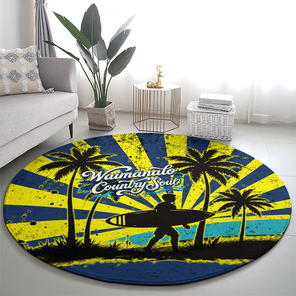 Waimanalo Oahu Hawaii Surfing Round Carpet Tropical Beach Retro Sunburst Surfboard