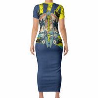 Waimanalo Oahu Hawaii Surfing Short Sleeve Bodycon Dress Tropical Beach Retro Sunburst Surfboard