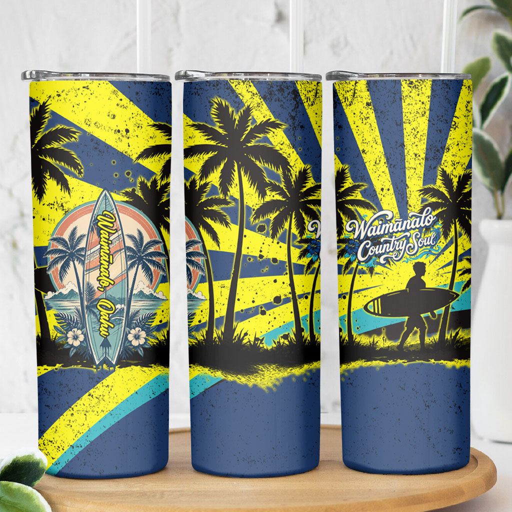 Waimanalo Oahu Hawaii Surfing Skinny Tumbler Tropical Beach Retro Sunburst Surfboard