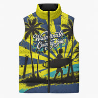 Waimanalo Oahu Hawaii Surfing Sleeveless Puffer Jacket Tropical Beach Retro Sunburst Surfboard