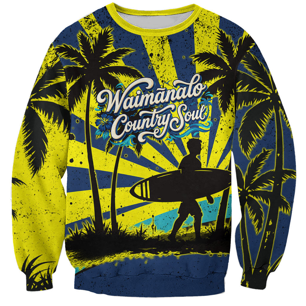 Waimanalo Oahu Hawaii Surfing Sweatshirt Tropical Beach Retro Sunburst Surfboard