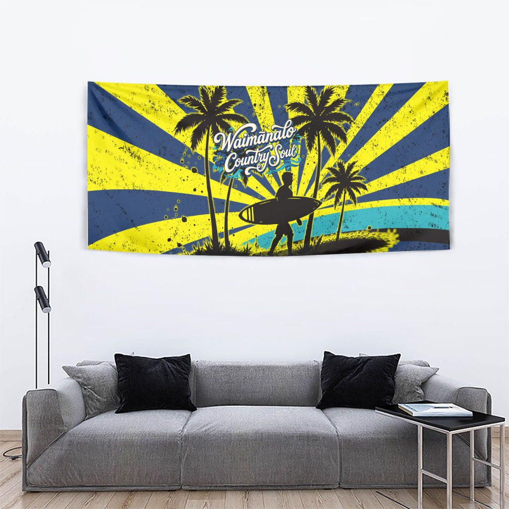 Waimanalo Oahu Hawaii Surfing Tapestry Tropical Beach Retro Sunburst Surfboard