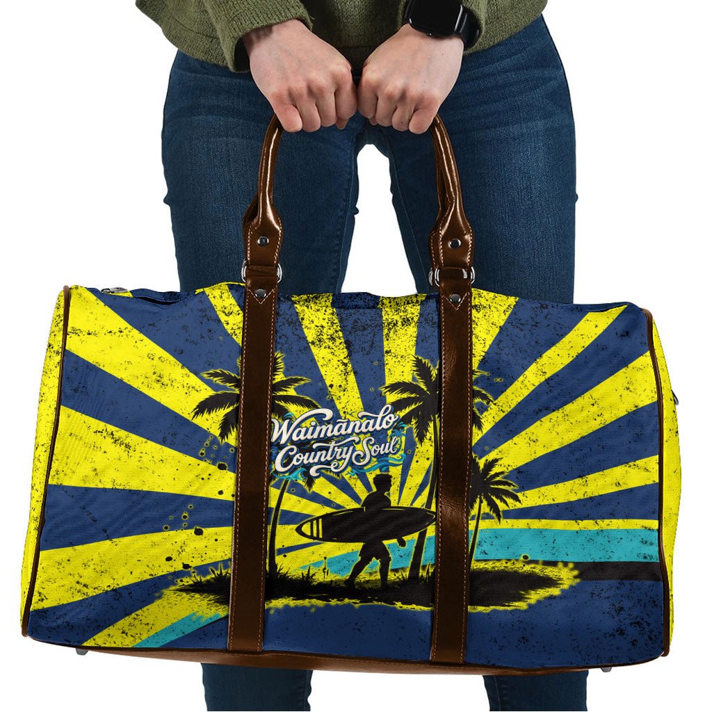 Waimanalo Oahu Hawaii Surfing Travel Bag Tropical Beach Retro Sunburst Surfboard