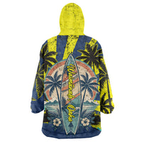 Waimanalo Oahu Hawaii Surfing Wearable Blanket Hoodie Tropical Beach Retro Sunburst Surfboard