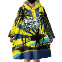 Waimanalo Oahu Hawaii Surfing Wearable Blanket Hoodie Tropical Beach Retro Sunburst Surfboard