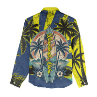 Waimanalo Oahu Hawaii Surfing Women Casual Shirt Tropical Beach Retro Sunburst Surfboard