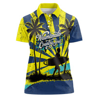 Waimanalo Oahu Hawaii Surfing Women Polo Shirt Tropical Beach Retro Sunburst Surfboard