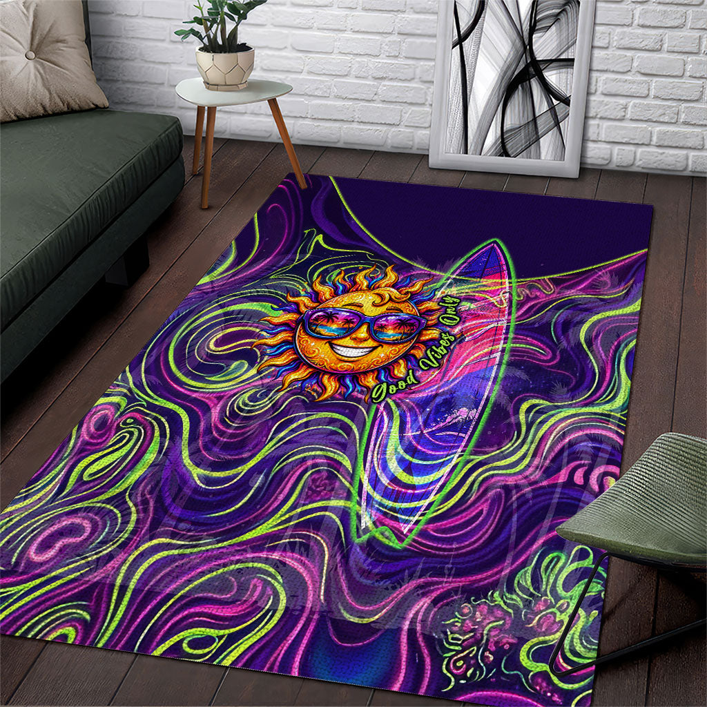 Waimanalo Hawaii Sun Rabbit Area Rug Psychedelic Trippy Neon Swirl Graphic