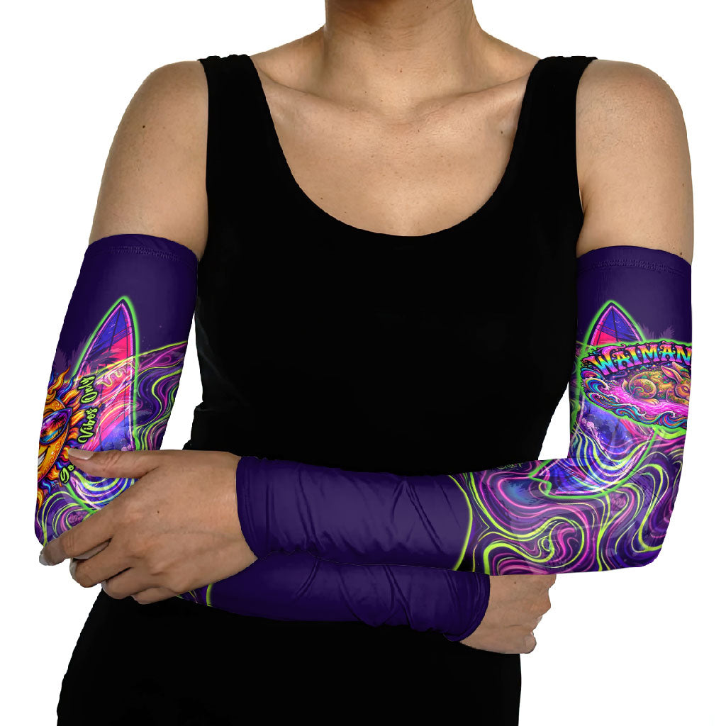 Waimanalo Hawaii Sun Rabbit Arm Sleeves Psychedelic Trippy Neon Swirl Graphic
