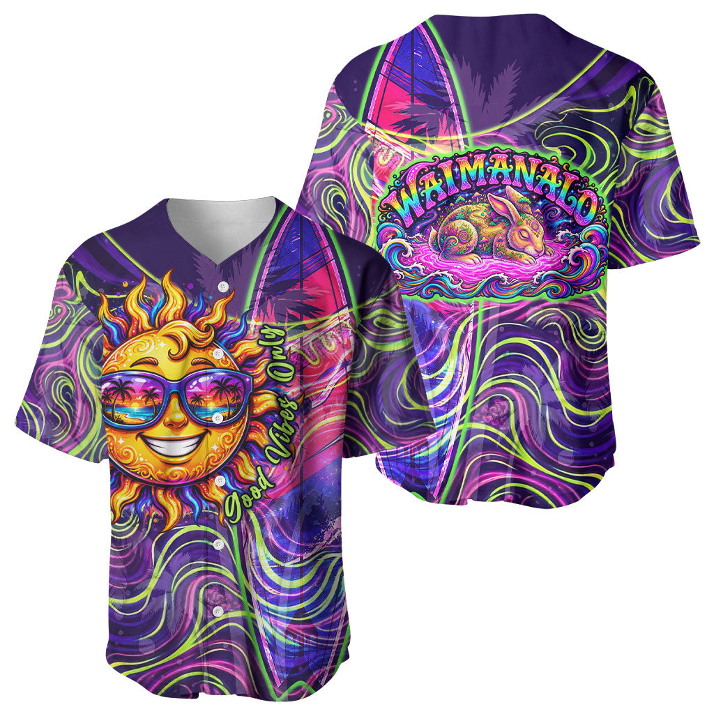 Waimanalo Hawaii Sun Rabbit Baseball Jersey Psychedelic Trippy Neon Swirl Graphic