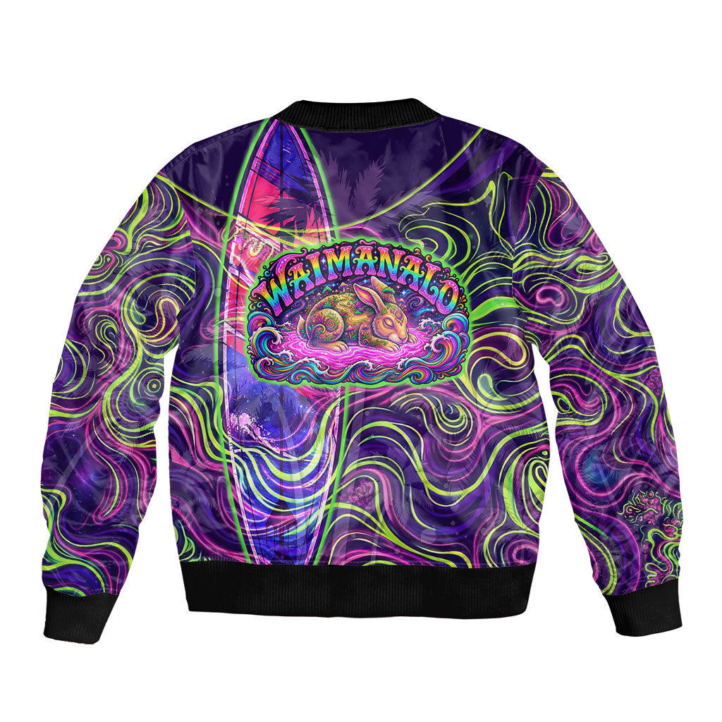 Waimanalo Hawaii Sun Rabbit Bomber Jacket Psychedelic Trippy Neon Swirl Graphic