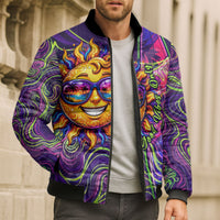Waimanalo Hawaii Sun Rabbit Bomber Puffer Jacket Psychedelic Trippy Neon Swirl Graphic
