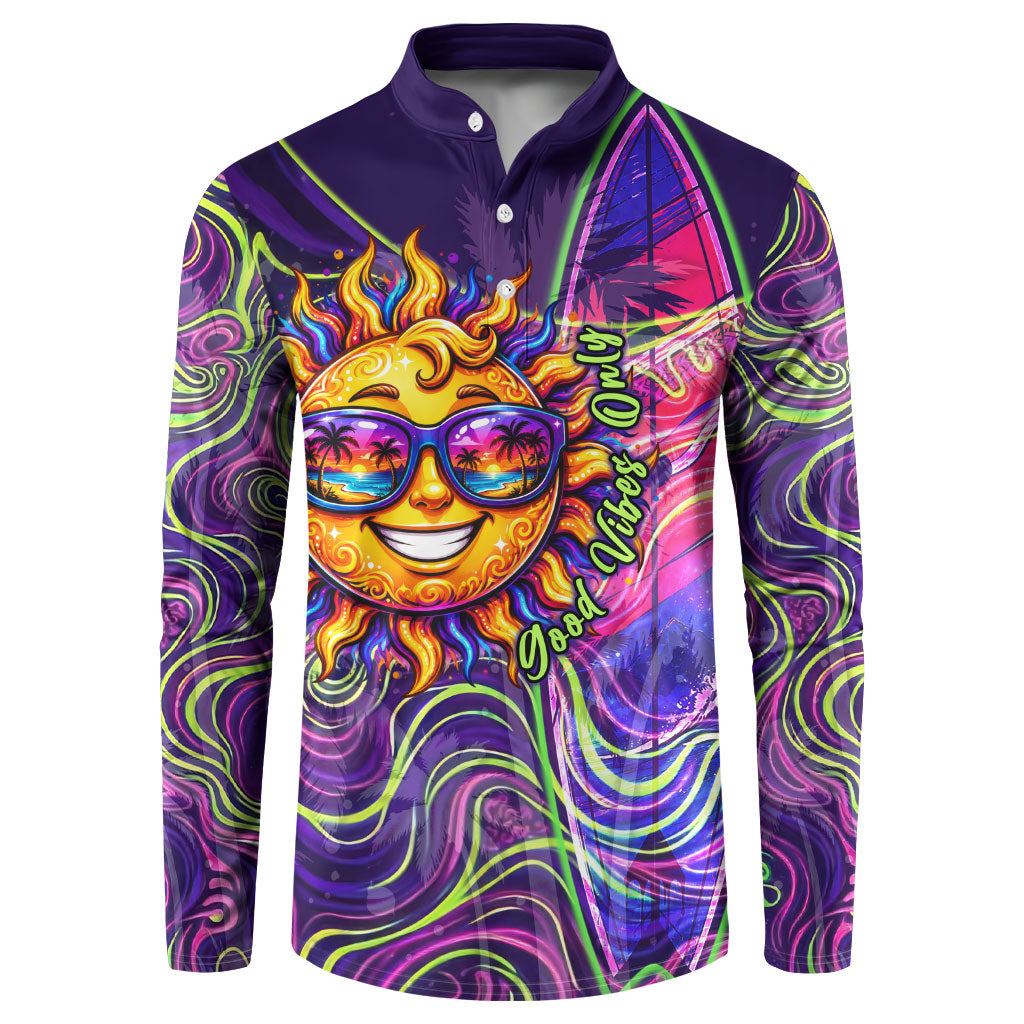 Waimanalo Hawaii Sun Rabbit Button Sweatshirt Psychedelic Trippy Neon Swirl Graphic