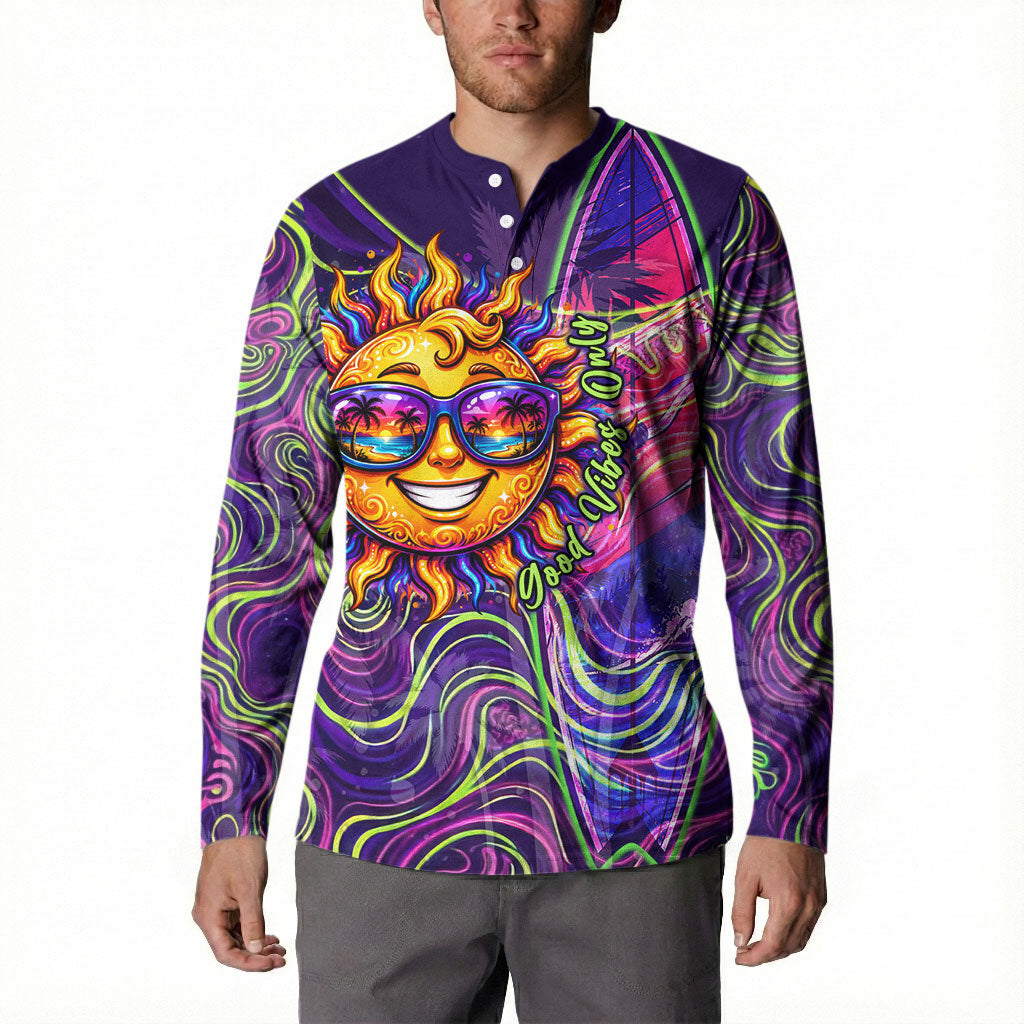 Waimanalo Hawaii Sun Rabbit Button Sweatshirt Psychedelic Trippy Neon Swirl Graphic
