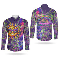 Waimanalo Hawaii Sun Rabbit Couples Matching Long Sleeve Bodycon Dress and Long Sleeve Button Shirt Psychedelic Trippy Neon Swirl Graphic