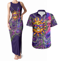 Waimanalo Hawaii Sun Rabbit Couples Matching Tank Maxi Dress and Hawaiian Shirt Psychedelic Trippy Neon Swirl Graphic