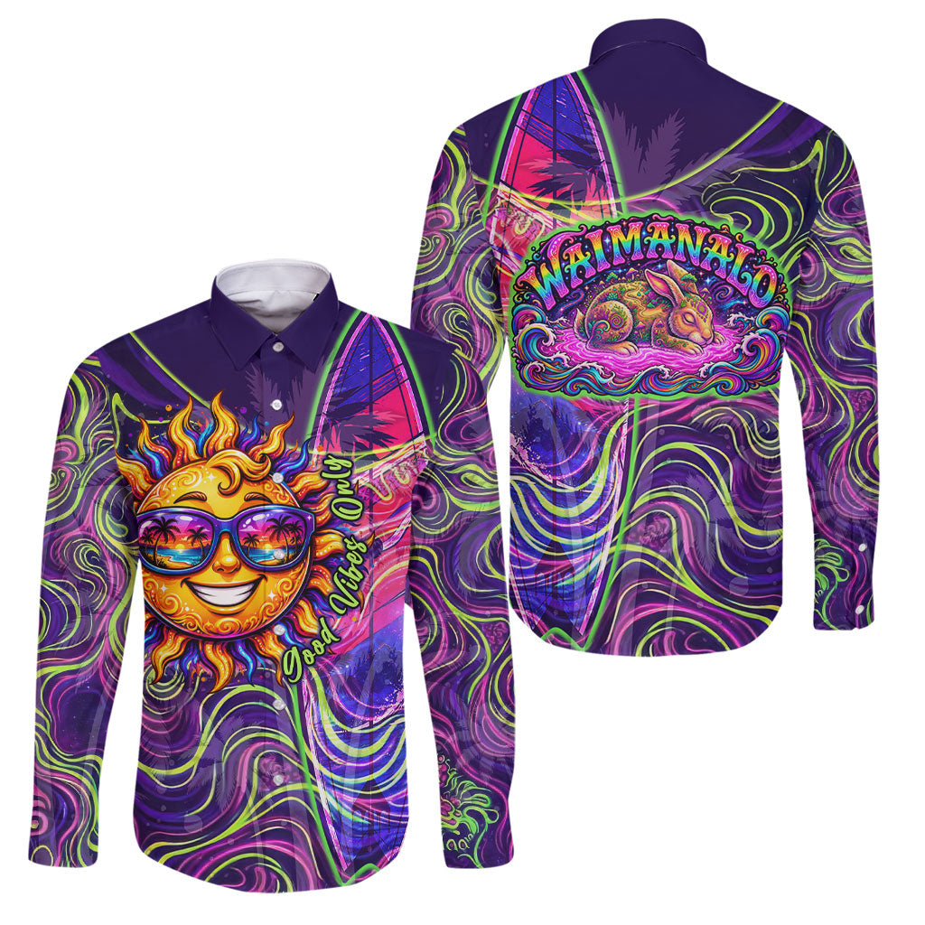 Waimanalo Hawaii Sun Rabbit Family Matching Off Shoulder Maxi Dress and Hawaiian Shirt Psychedelic Trippy Neon Swirl Graphic