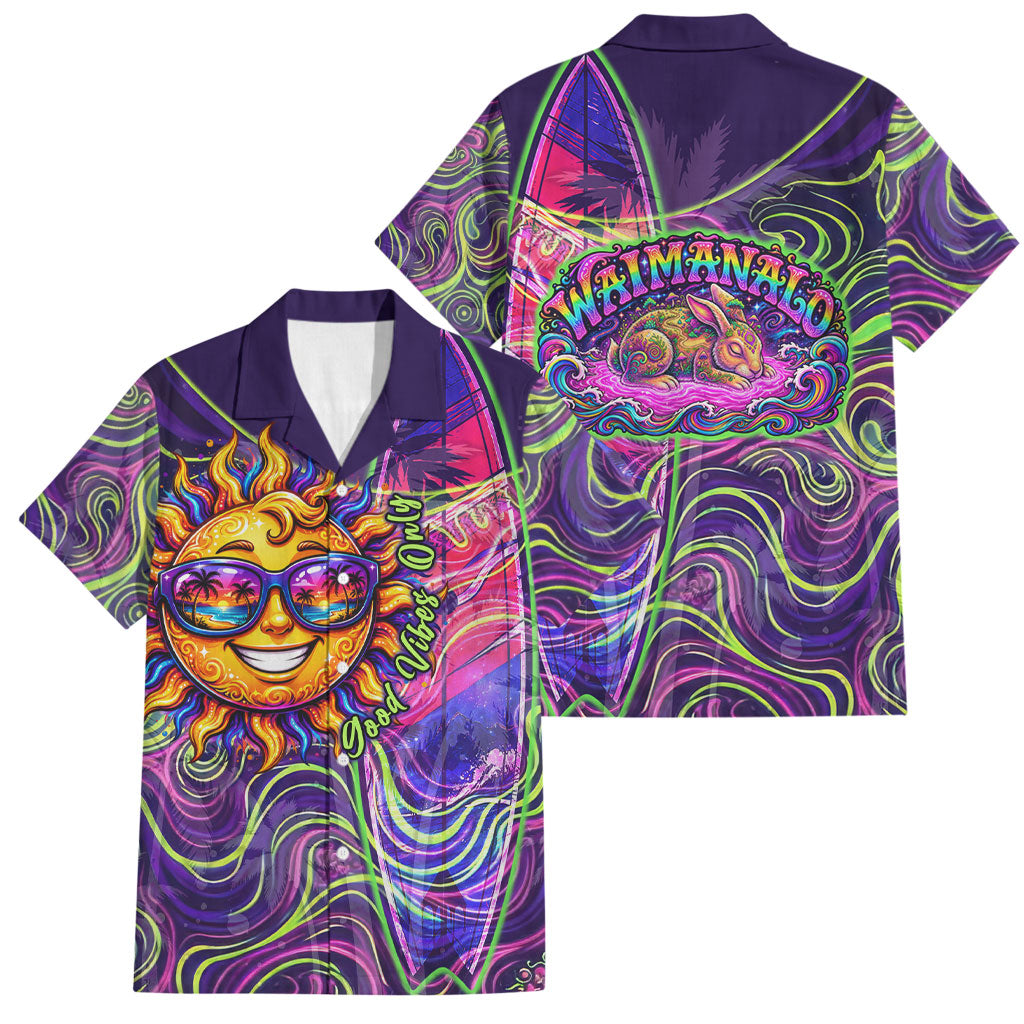 Waimanalo Hawaii Sun Rabbit Family Matching Summer Maxi Dress and Hawaiian Shirt Psychedelic Trippy Neon Swirl Graphic