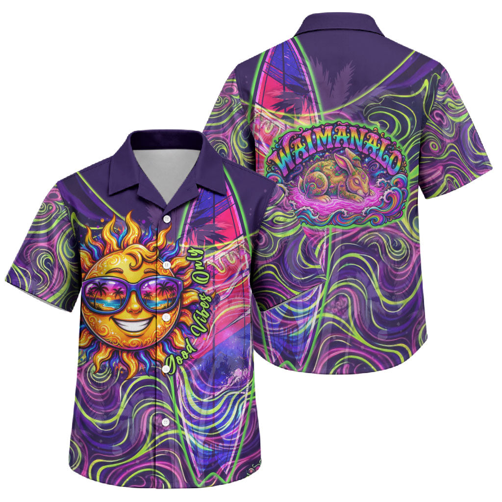 Waimanalo Hawaii Sun Rabbit Family Matching Tank Maxi Dress and Hawaiian Shirt Psychedelic Trippy Neon Swirl Graphic