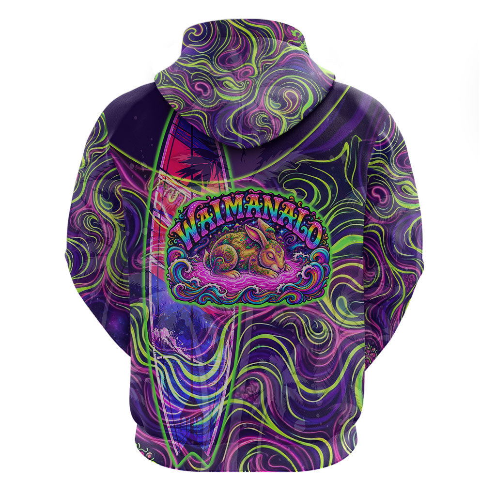 Waimanalo Hawaii Sun Rabbit Hoodie Psychedelic Trippy Neon Swirl Graphic