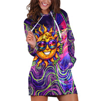 Waimanalo Hawaii Sun Rabbit Hoodie Dress Psychedelic Trippy Neon Swirl Graphic