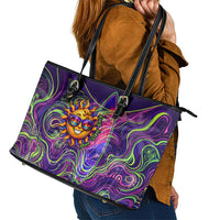 Waimanalo Hawaii Sun Rabbit Leather Tote Bag Psychedelic Trippy Neon Swirl Graphic