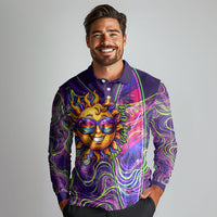 Waimanalo Hawaii Sun Rabbit Long Sleeve Polo Shirt Psychedelic Trippy Neon Swirl Graphic