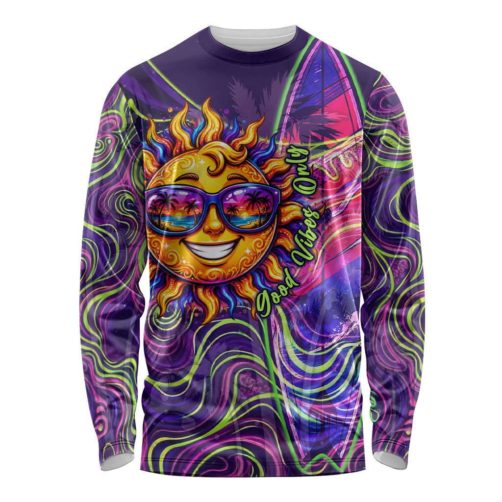 Waimanalo Hawaii Sun Rabbit Long Sleeve Shirt Psychedelic Trippy Neon Swirl Graphic TS04 Unisex Purple Green - Polynesian Pride