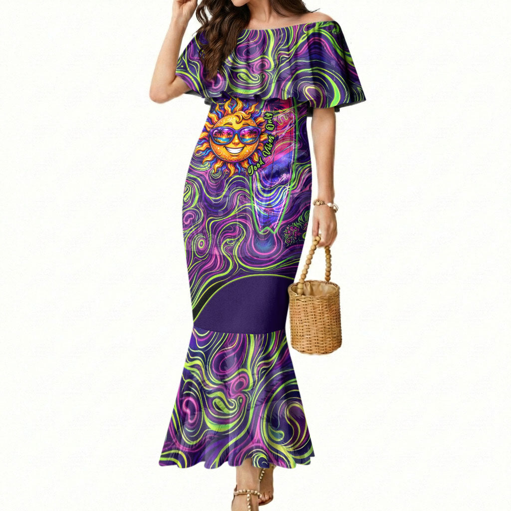 Waimanalo Hawaii Sun Rabbit Mermaid Dress Psychedelic Trippy Neon Swirl Graphic