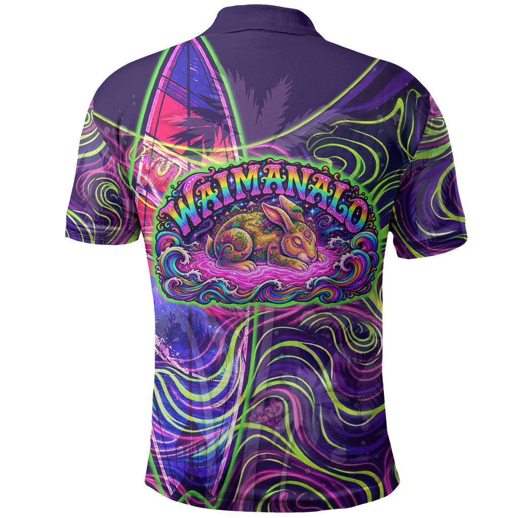 Waimanalo Hawaii Sun Rabbit Polo Shirt Psychedelic Trippy Neon Swirl Graphic