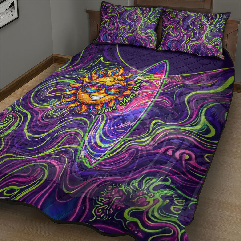 Waimanalo Hawaii Sun Rabbit Quilt Bed Set Psychedelic Trippy Neon Swirl Graphic