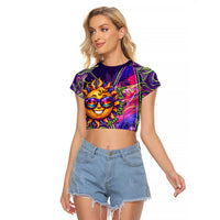 Waimanalo Hawaii Sun Rabbit Raglan Cropped T Shirt Psychedelic Trippy Neon Swirl Graphic