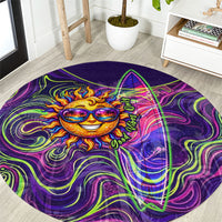 Waimanalo Hawaii Sun Rabbit Round Carpet Psychedelic Trippy Neon Swirl Graphic