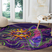 Waimanalo Hawaii Sun Rabbit Round Carpet Psychedelic Trippy Neon Swirl Graphic