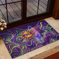 Waimanalo Hawaii Sun Rabbit Rubber Doormat Psychedelic Trippy Neon Swirl Graphic