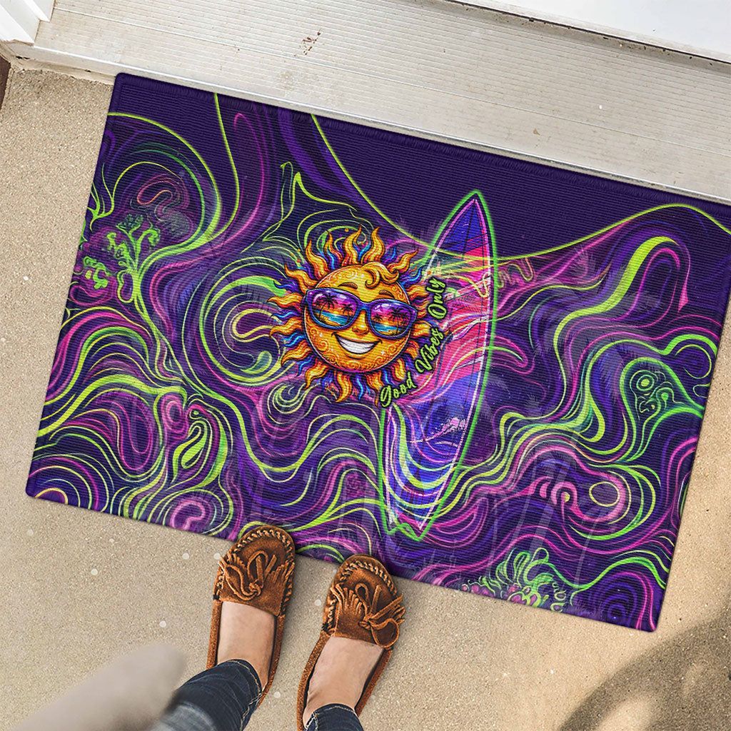 Waimanalo Hawaii Sun Rabbit Rubber Doormat Psychedelic Trippy Neon Swirl Graphic