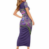 Waimanalo Hawaii Sun Rabbit Short Sleeve Bodycon Dress Psychedelic Trippy Neon Swirl Graphic