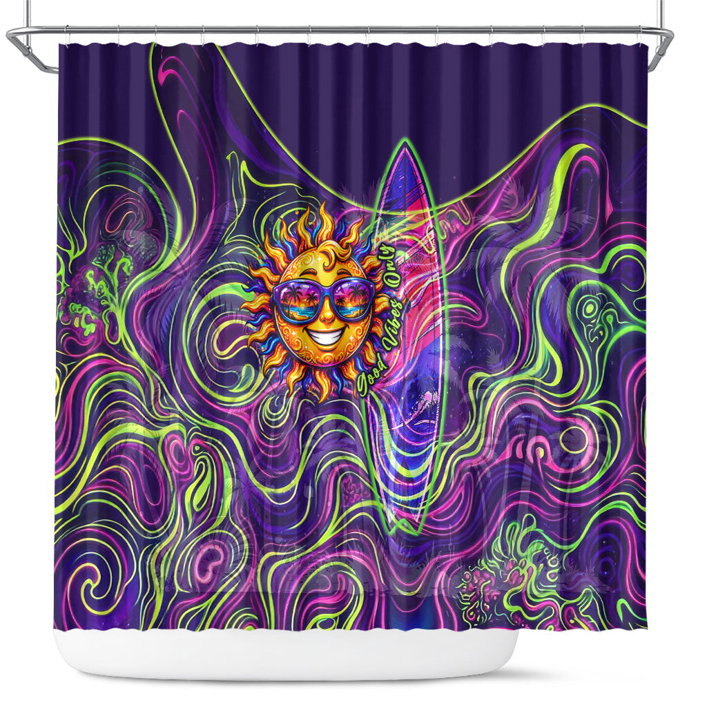 Waimanalo Hawaii Sun Rabbit Shower Curtain Psychedelic Trippy Neon Swirl Graphic