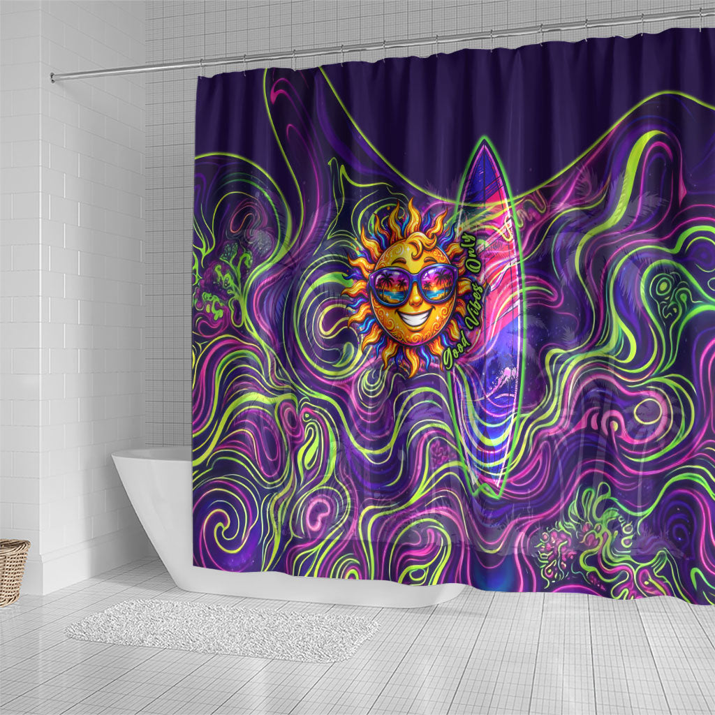 Waimanalo Hawaii Sun Rabbit Shower Curtain Psychedelic Trippy Neon Swirl Graphic