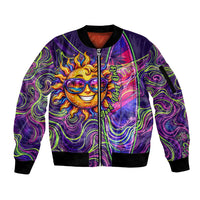 Waimanalo Hawaii Sun Rabbit Sleeve Zip Bomber Jacket Psychedelic Trippy Neon Swirl Graphic