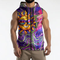 Waimanalo Hawaii Sun Rabbit Sleeveless Zip Hoodie Psychedelic Trippy Neon Swirl Graphic