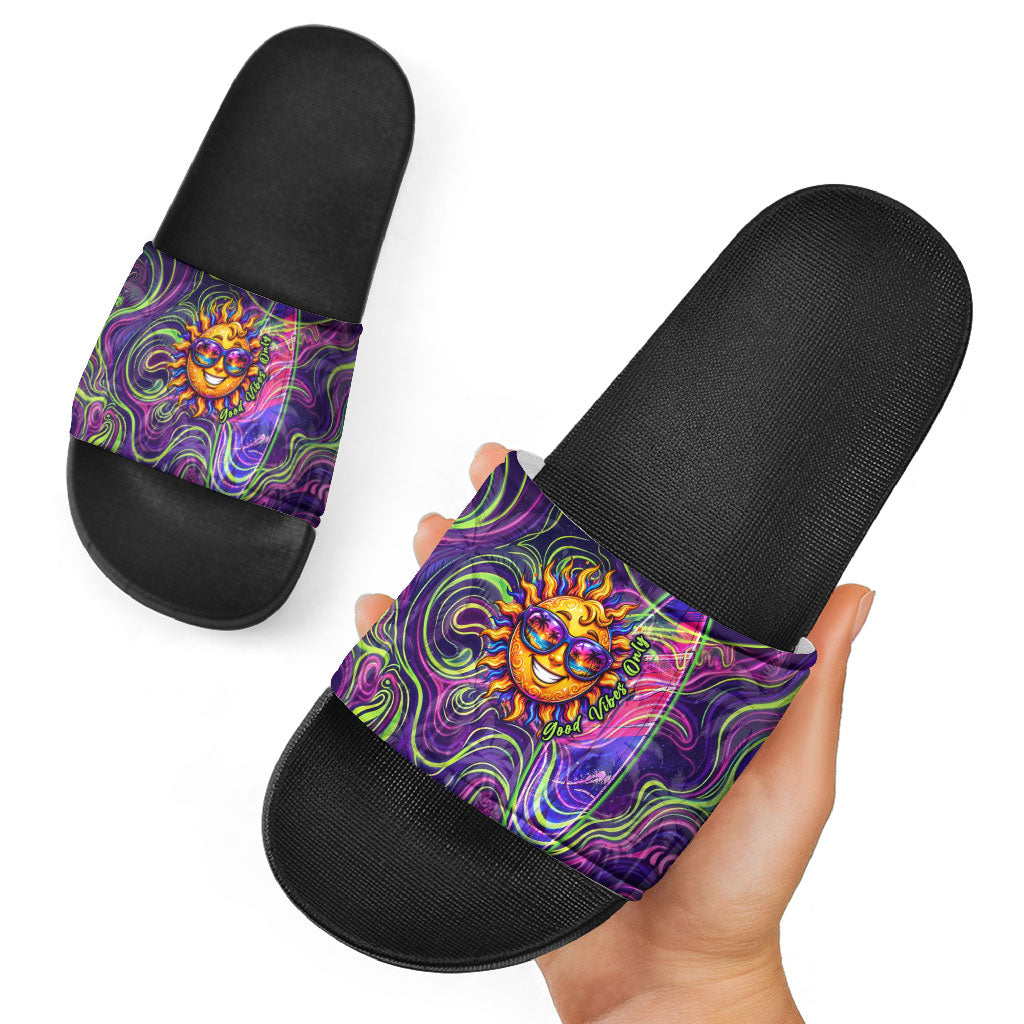 Waimanalo Hawaii Sun Rabbit Slide Sandals Psychedelic Trippy Neon Swirl Graphic
