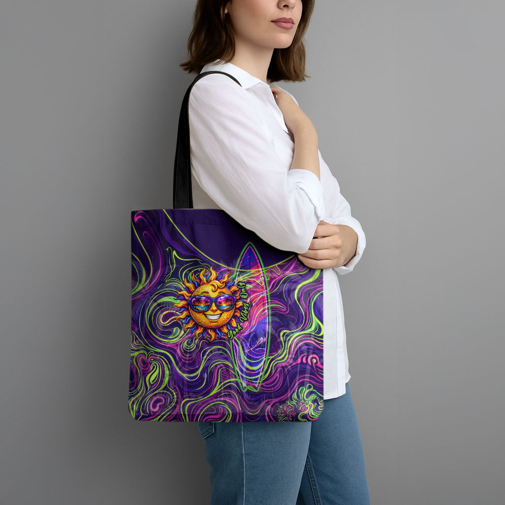 Waimanalo Hawaii Sun Rabbit Tote Bag Psychedelic Trippy Neon Swirl Graphic