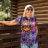 Waimanalo Hawaii Sun Rabbit Women Polo Shirt Psychedelic Trippy Neon Swirl Graphic