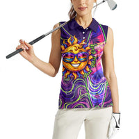 Waimanalo Hawaii Sun Rabbit Women Sleeveless Polo Shirt Psychedelic Trippy Neon Swirl Graphic
