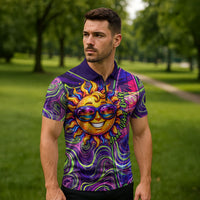 Waimanalo Hawaii Sun Rabbit Zipper Polo Shirt Psychedelic Trippy Neon Swirl Graphic