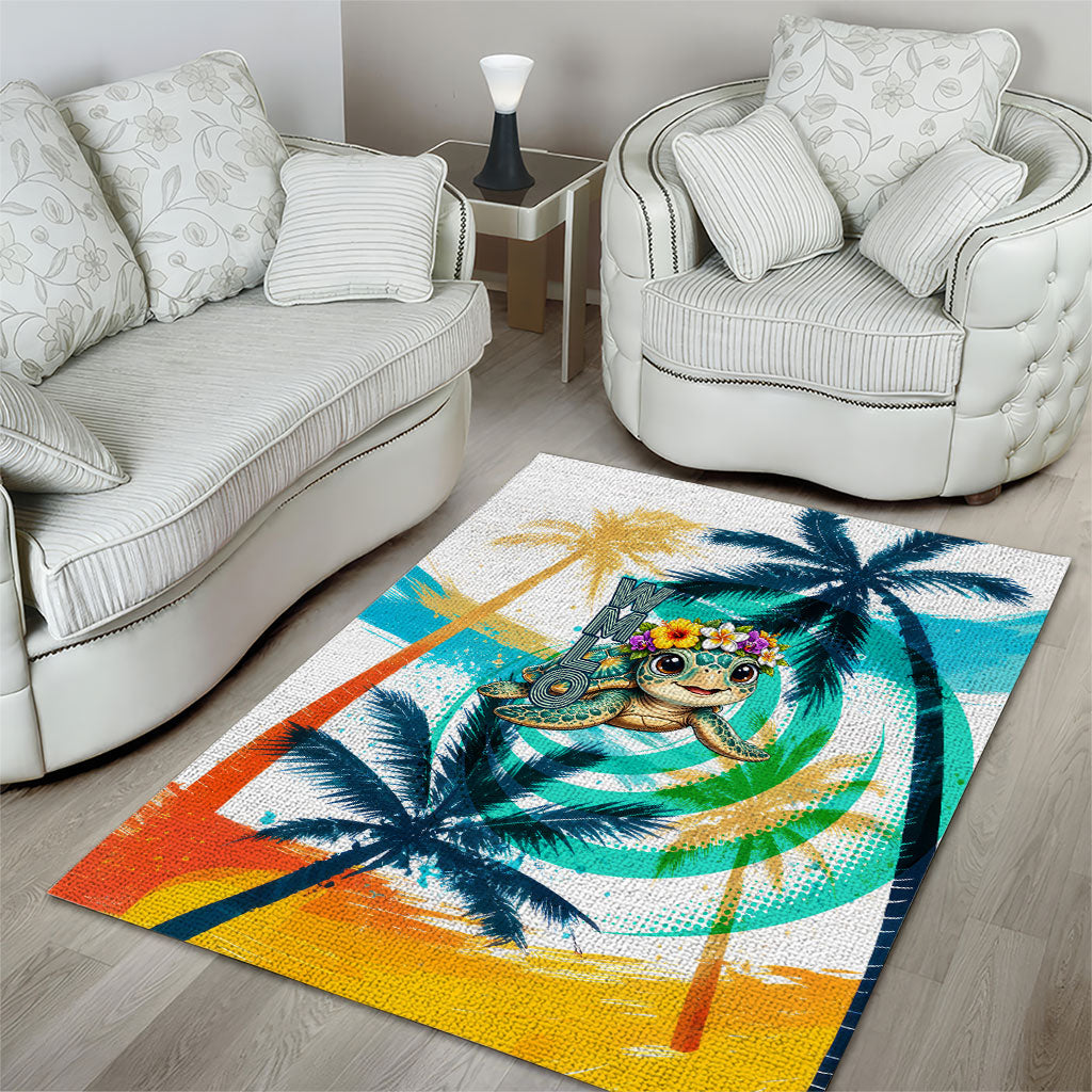 Hawaii Waimanalo Sea Turtle Area Rug Cute Tropical Beach Aloha Spirit Cartoon